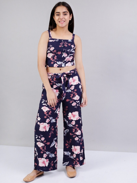 

Naughty Ninos Girls Navy Blue & Pink Printed Top with Palazzos