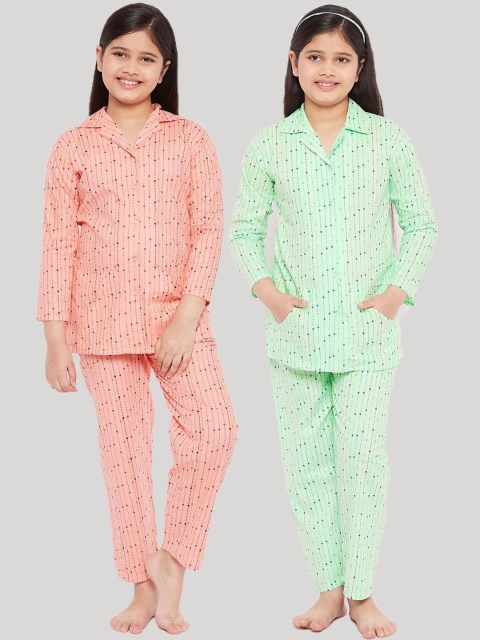 

KYDZI Girls Green & Pink Pack of 2 Printed Cotton Night suit
