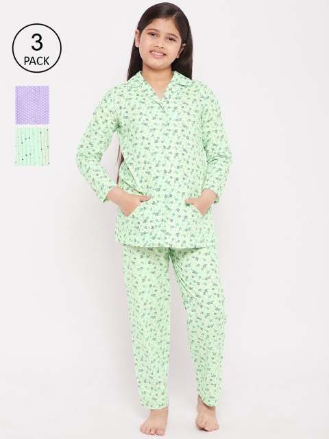 

KYDZI Girls Green & Purple Printed Night suit