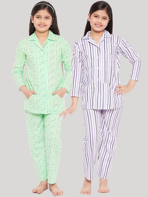 

KYDZI Girls White & Green Printed Night suit