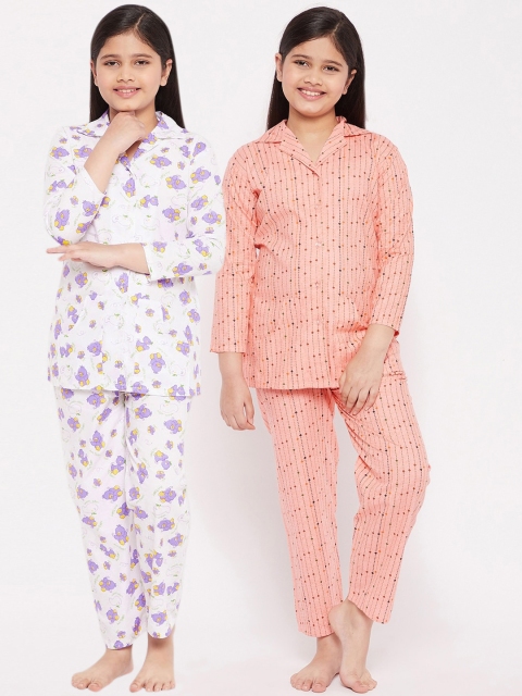 

KYDZI Girls Purple & Pink Pack of 2 Printed Cotton Night suit