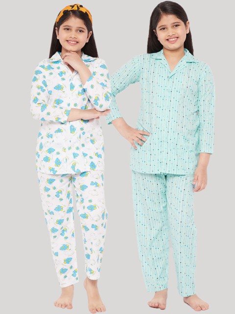 

KYDZI Girls Blue & White Printed Night suit