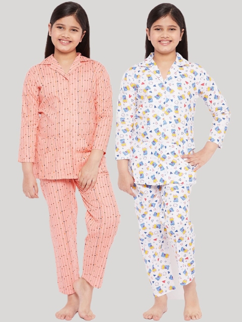 

KYDZI Girls Blue & Pink Pack of 2 Printed Cotton Night suit