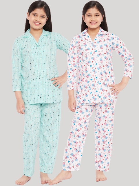 

KYDZI Girls Blue & Pink Pack of 2 Printed Cotton Night suit