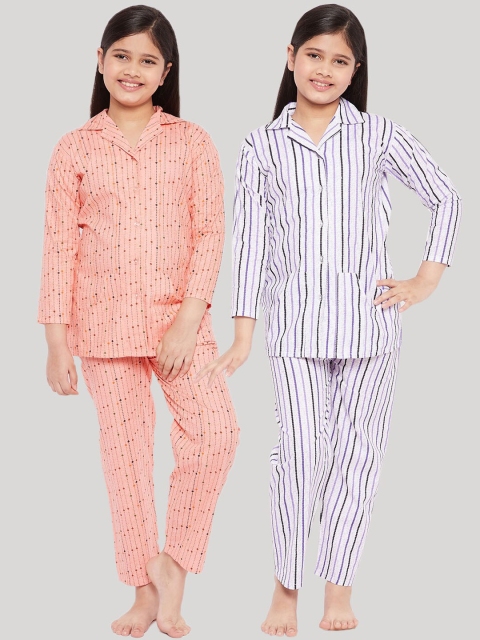 

KYDZI Girls Pack of 2 Pink & Purple Printed Night suit