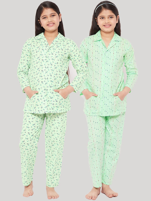 

KYDZI Girls Green Pack of 2 Printed Cotton Night suit