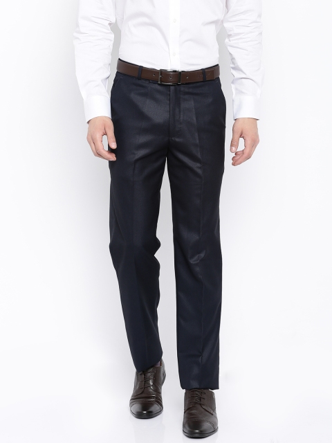 

Independence Men Navy Blue Solid Slim Fit Formal Trousers