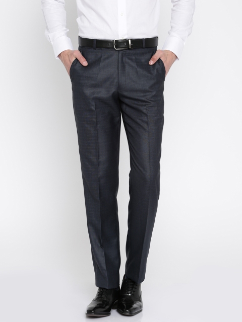 

Independence Men Navy Patterned Slim Fit Formal Trousers, Navy blue