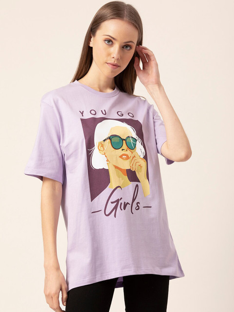 

Lounge Dreams Women Lavender-Colored Printed Cotton Loose Lounge Tshirts