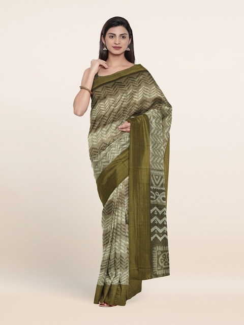 

Pothys Olive Green Printed Zari Saree