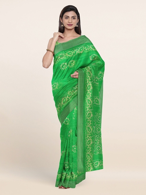 

Pothys Green & Nude-Coloured Floral Zari Saree