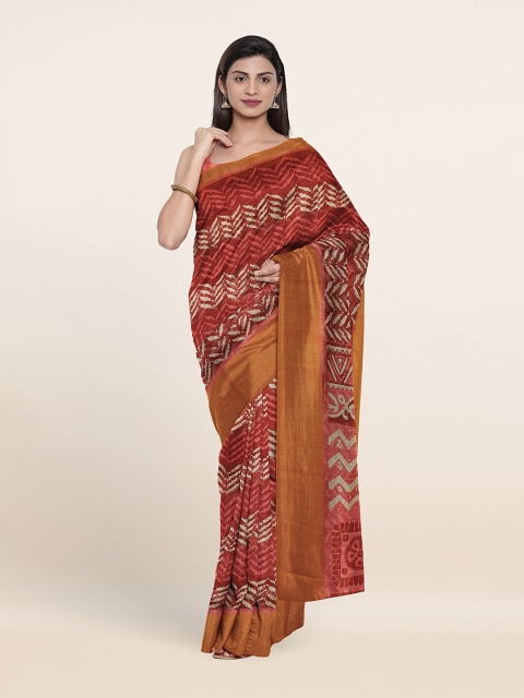 

Pothys Maroon & Gold-Toned Printed Saree