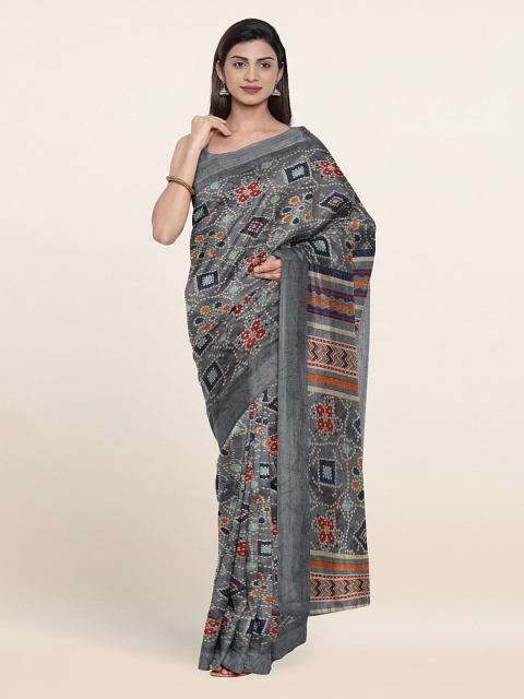 

Pothys Grey Ethnic Motifs Linen Blend Saree