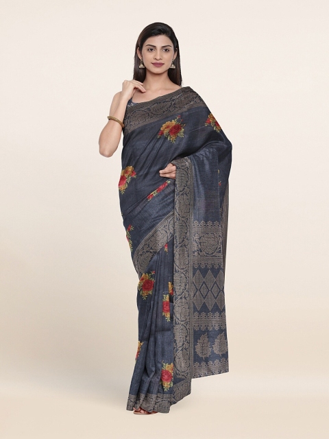 

Pothys Grey & Red Floral Zari Saree