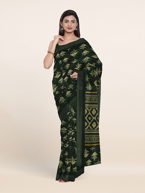 

Pothys Green & Yellow Linen Blend Saree