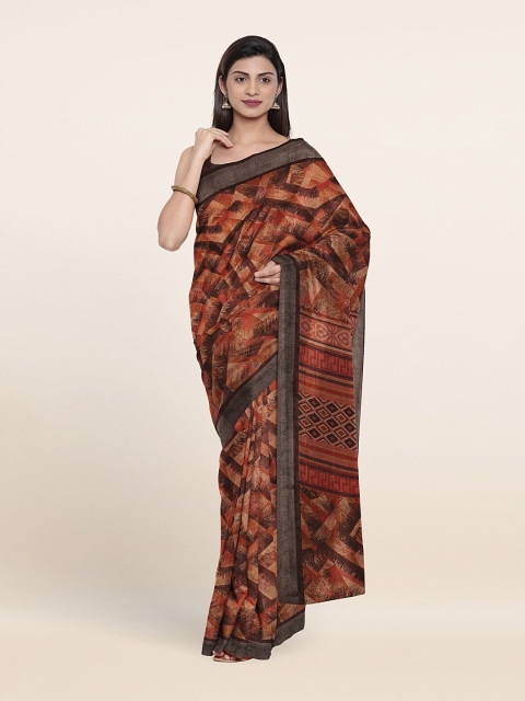 

Pothys Rust & Brown Linen Blend Saree