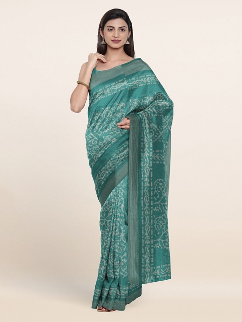 

Pothys Green & Off White Floral Saree
