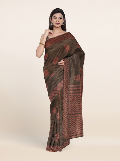 

Pothys Brown & Pink Paisley Printed Saree