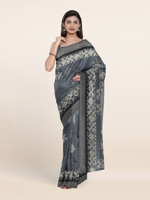 

Pothys Grey & Off White Batik Printed Saree