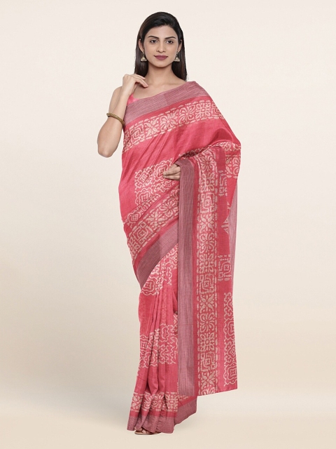 

Pothys Pink & Off White Batik Printed Saree