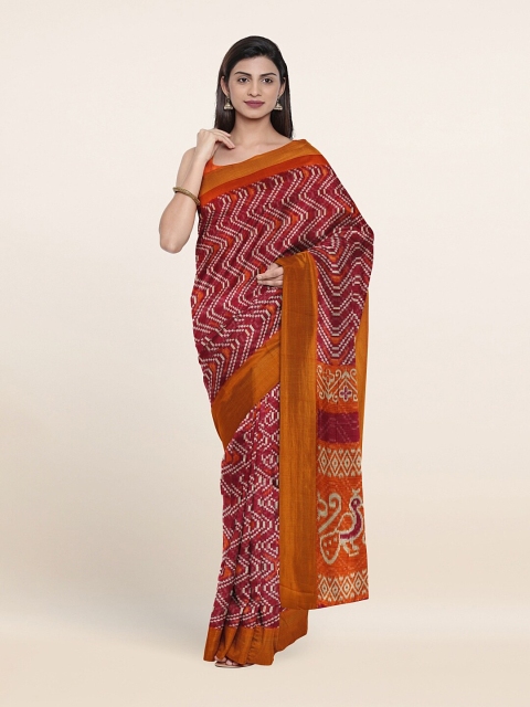 

Pothys Maroon & Orange Ethnic Motifs Saree