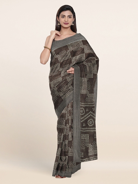 

Pothys Brown & Grey Bandhani Printed Saree