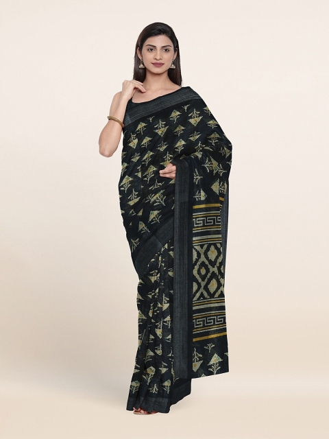 

Pothys Navy Blue & Yellow Abstract Printed Linen Blend Saree