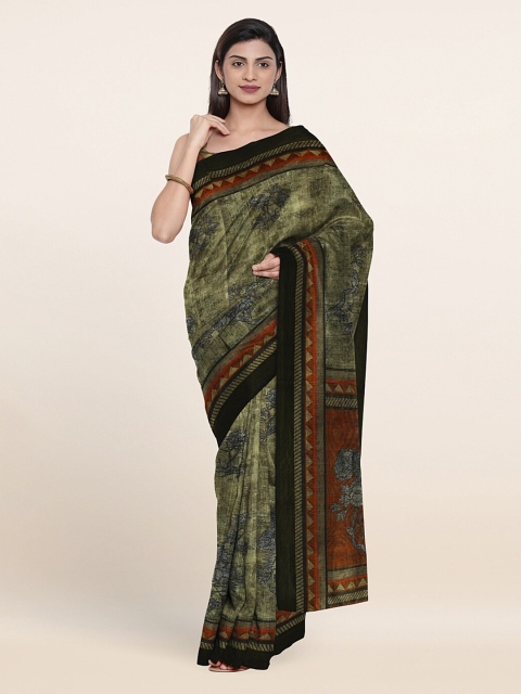 

Pothys Green & Grey Floral Zari Jute Silk Saree