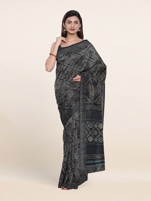 

Pothys Blue & Grey Bandhani Printed Linen Blend Saree