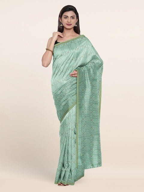 

Pothys Blue & Gold-Toned Geometric Printed Saree