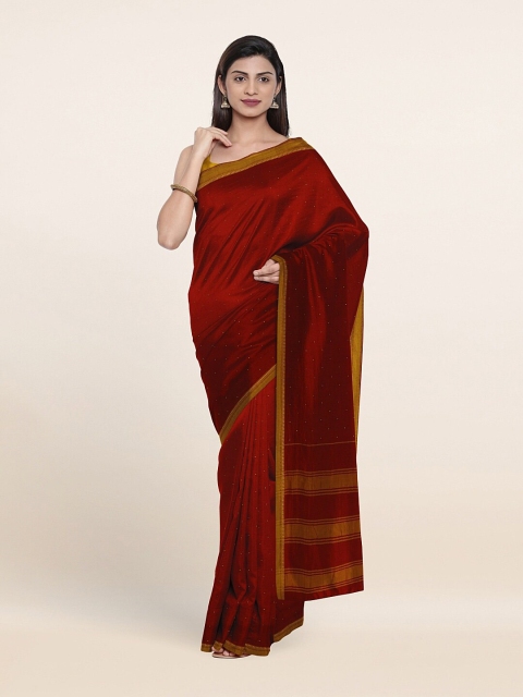 

Pothys Red & Mustard Yellow Embellished Beads and Stones Saree