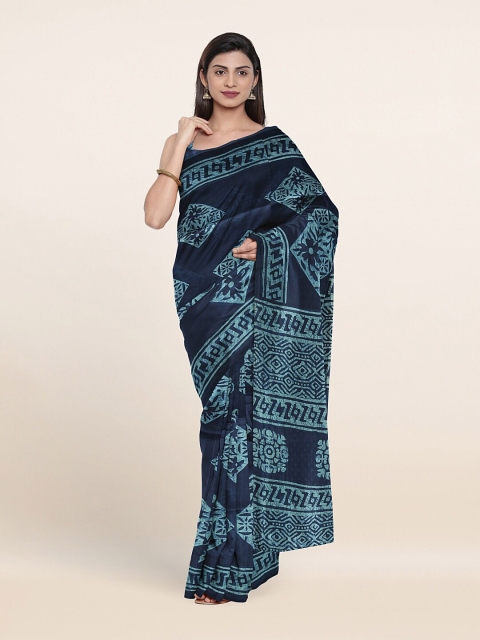 

Pothys Blue & Black Floral Poly Chiffon Saree