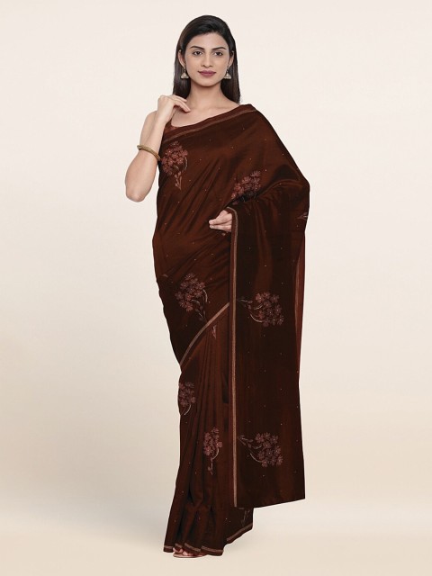 

Pothys Brown & Gold-Toned Floral Printed Saree