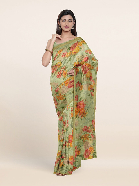 

Pothys Green & Yellow Floral Poly Chiffon Saree