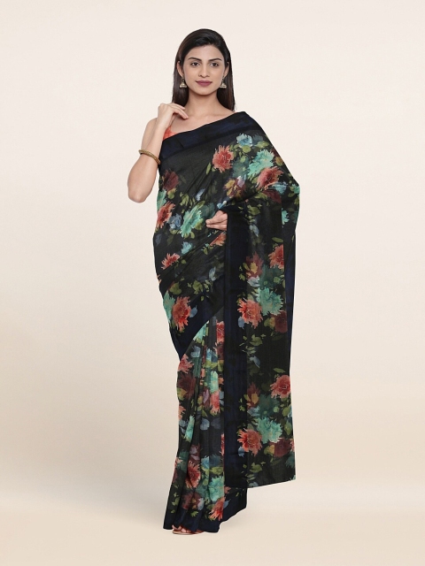 

Pothys Navy Blue & Pink Floral Saree