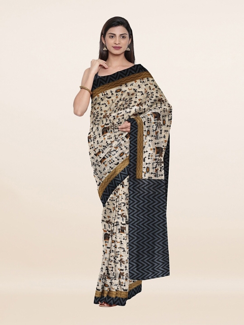 

Pothys Off White & Grey Geometric Printed Saree
