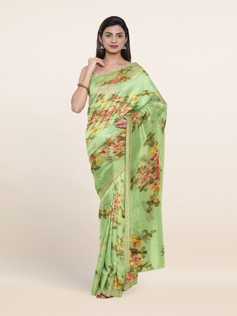 

Pothys Green & Pink Poly Chiffon Floral Saree