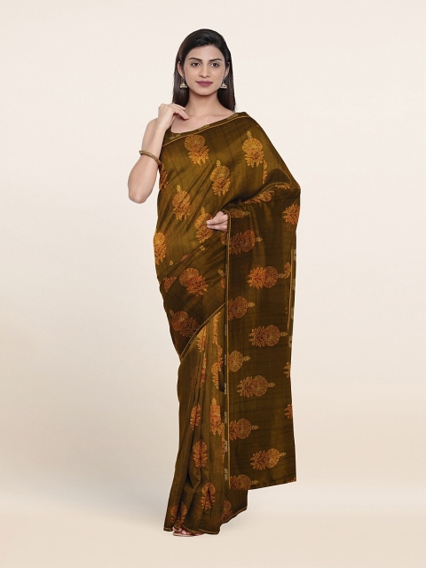 

Pothys Brown & Yellow Ethnic Motifs Poly Chiffon Saree