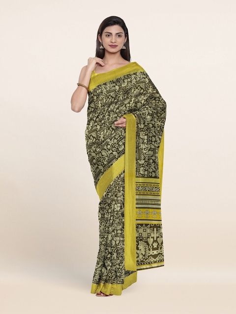 

Pothys Green & Yellow Ethnic Motifs Poly Chiffon Saree