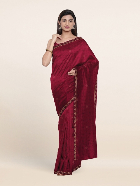 

Pothys Maroon & Gold-Toned Floral Printed Saree