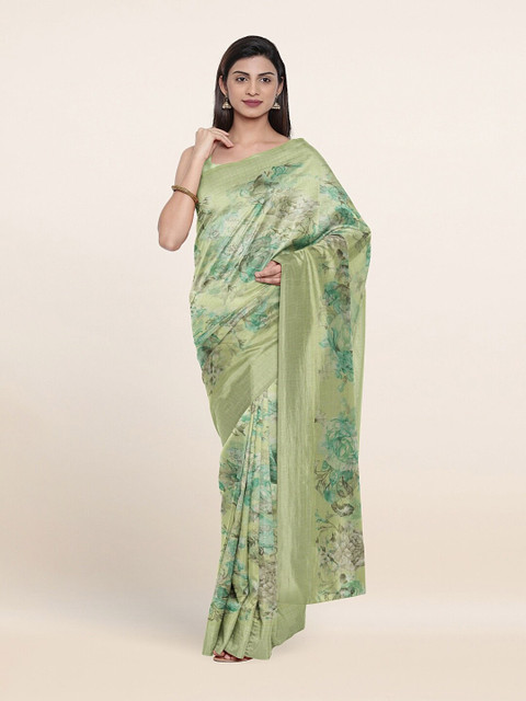 

Pothys Green & Grey Floral Poly Chiffon Saree