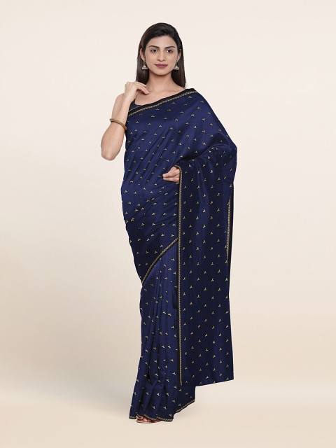 

Pothys Blue & Gold-Toned Poly Chiffon Saree