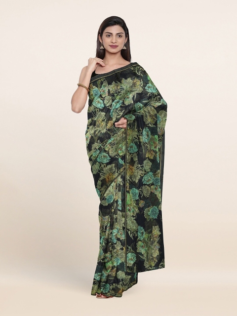 

Pothys Navy Blue & Green Floral Printed Saree