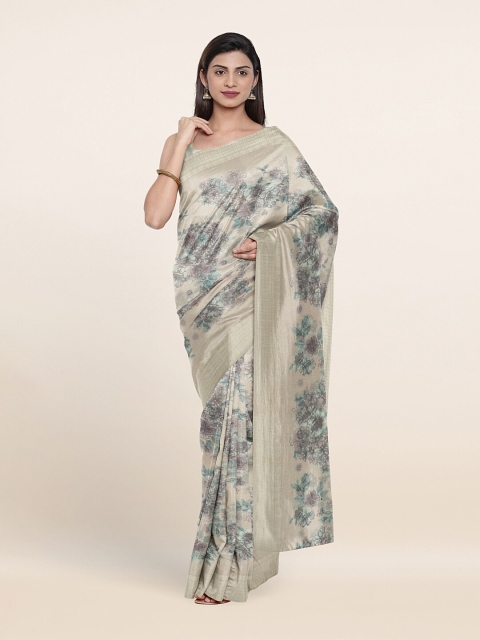 

Pothys Taupe & Green Floral Printed Saree