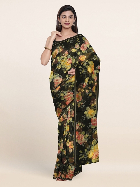 

Pothys Black & Yellow Floral Printed Saree
