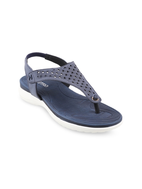 

Metro Women Blue Embellished T-Strap Flats with Laser Cuts