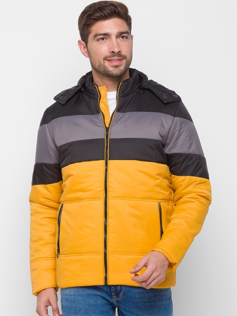 

SPYKAR Men Yellow Striped Padded Jacket