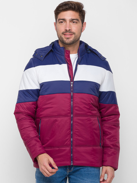 

SPYKAR Men Red Striped Puffer Jacket