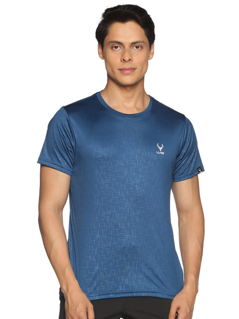 

Wildbrocket Men Teal Printed Extended Sleeves Slim Fit Training or Gym T-shirt