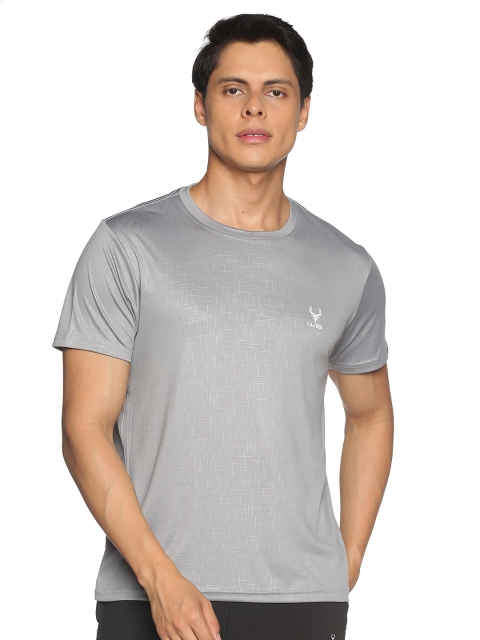 

Wildbrocket Men Grey Printed Slim Fit Training or Gym T-shirt